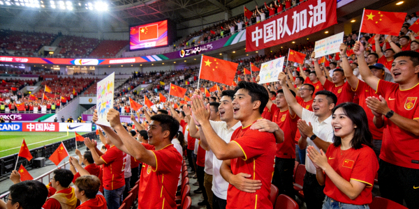 亚洲杯足球赛中国队比赛现场观众欢呼